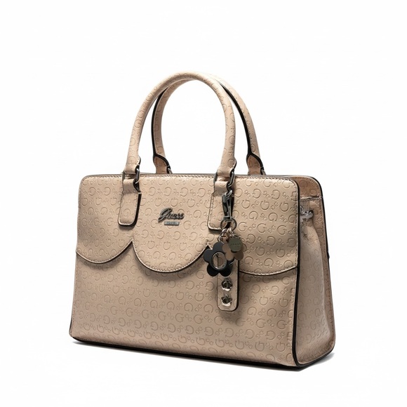 Guess Handbags - Guess Beige Logo-Embossed Satchel with Charm
